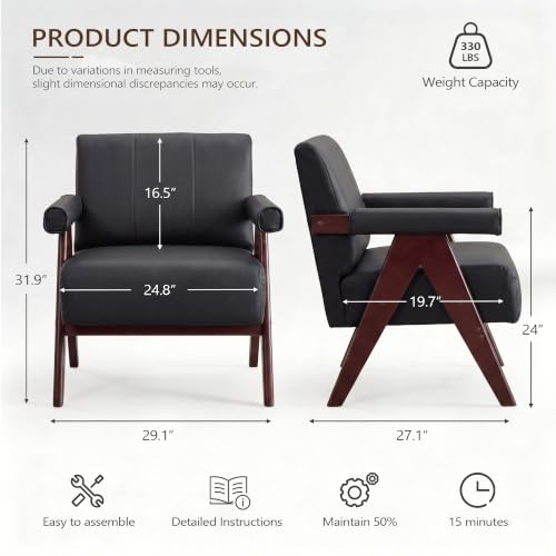 JIASTING Black Leather Accent Chair Set of 2