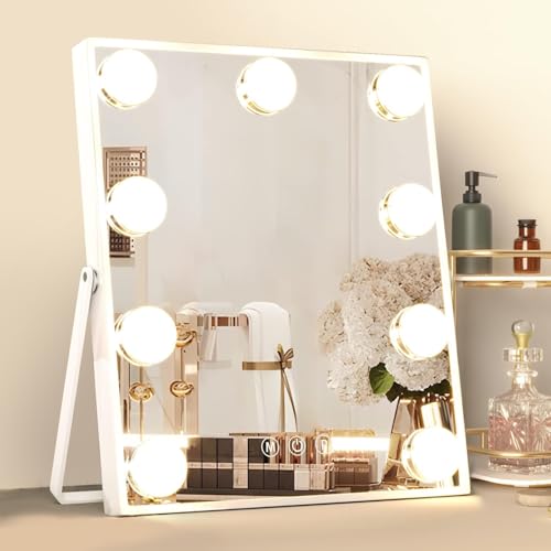 Hollywood Vanity Mirror with Lights, Lighted Makeup Mirror for Tabletop and Wall Mounted Hollywood Mirrors, Dimmable LED Bulbs & 3 Color Light Modes & 10X Magnifying Table Mirrors (White, Small) - Cosy Home Interiors Hollywood Vanity Mirror with Lights, Lighted Makeup Mirror for Tabletop and Wall Mounted Hollywood Mirrors, Dimmable LED Bulbs & 3 Color Light Modes & 10X Magnifying Table Mirrors (White, Small)