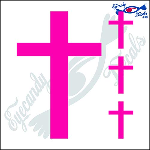 Image of Cross Plain 6 inch Plus 3 Small Decal Sticker HOT Pink