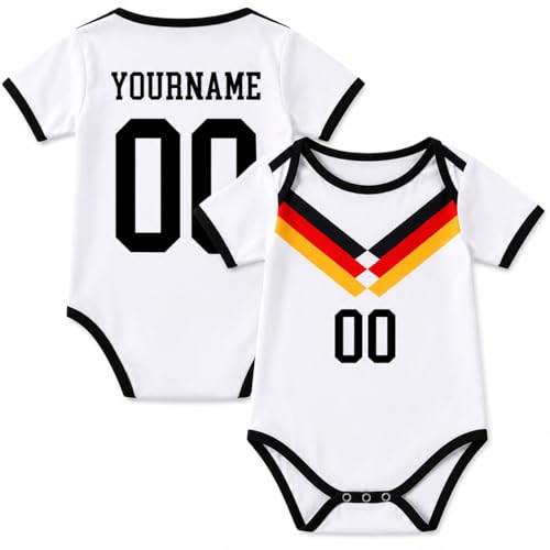 Generisch Deutschland Trikot 2026, Baby Body Personalisiert, Body Junge Mädchen Mit Anpassbarem Namen Und Trikotnummer, Fussball Outfit Kurzarm Jumpsuit, WM 2026 Fan Geschenk (Weiß)