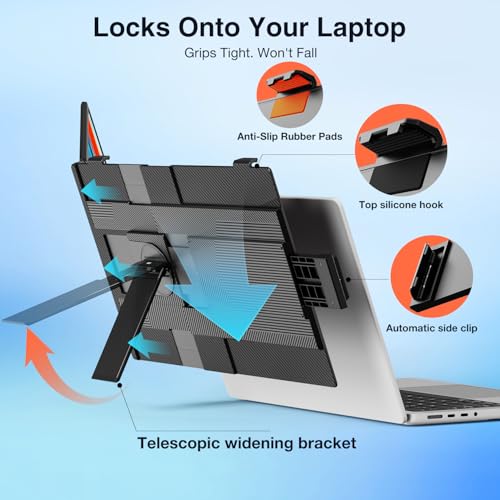 FLYTOCCA Laptop Screen Extender, 15.6" 1080P FHD IPS Display, Detachable Second Monitor Supports Vertical Mount, Plug & Play, Laptop Monitor Extender for 13"-17.3" Laptops, Windows, Mac, Chrome — view 5
