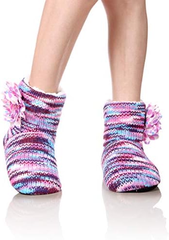 Womens Fluffy Fuzzy Knit House Slippers Ladies Soft Cozy Booties Indoor Winter Warm Slippers