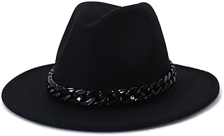 HHF Caps y Sombreos Cadena Gruesa Boda Fiesta de Boda Iglesia Sombreros Nuevas Mujeres Sombreros Invierno otoño Lana Fedora Sombrero con Color Caramelo (Color : Negro, Talla : 56 58CM)