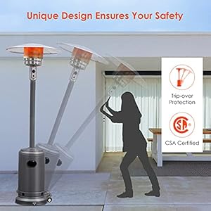 Tangkula 50000 BTU Propane Outdoor Heater Patio Heater with Stainless Steel Burner Tip over Protection CSA Certificated Wheels Outdoor Heaters for Patio Commercial and Residential Grey