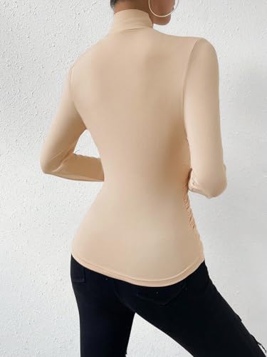 Image of SweatyRocks Women's Ruched Mock Neck Long Sleeve T Shirt Solid Slim Fitted Tee Tops