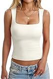 SUUKSESS Women Sexy Square Neck Going Out Crop Sleeveless Tank Top Double Lined Fitted Going Out Trendy Cute Basic Y2k Tops Summer(White,L)