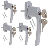 📦LIEFERUNGSUMFANG: 4 Stück abschließbare / kindersichere Fenstergriff Set in Silver mit 8 Schlüssel und Schrauben für alle Fenstertypen und Fensterarten. Stiftlänge: 35mm, Material: Metall.