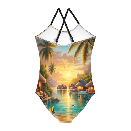 Tropical Beach Sunset Girls Swimsuit Bathing Suit One Piece Swimsuits Summer Beach Swimwear2