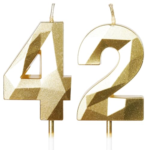 Yiran Velas De Cumpleaños 42 Años Dorado, Decoraciones Para Hombres Y Mujeres, Número 42 3d Para Tarta, Topper De Vela Dorado, Suministros Para Fiestas, Bodas Y Aniversarios
