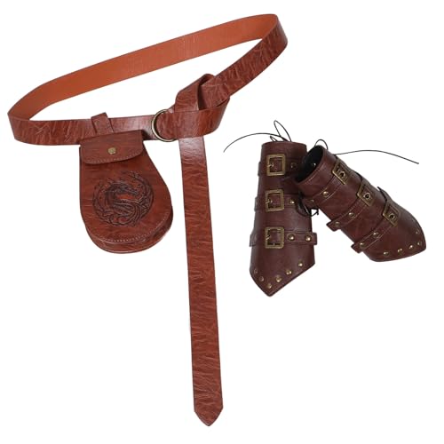 Brassards PU ajustables de style renaissance et ceinture homme viking d'un grand réalisme