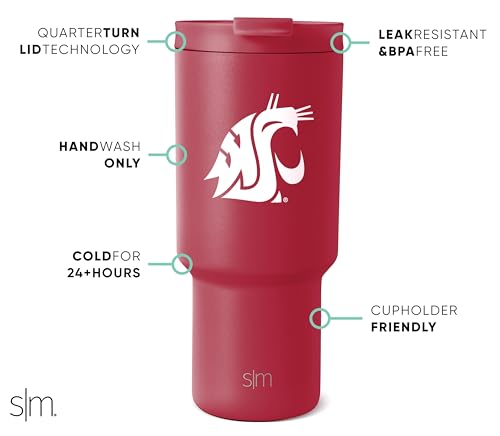 Image of Simple Modern Washington State Cougars Tumbler & Straw | 30oz | Collegiate | Trek Officially Licensed Washington State University Insulated Water Bottle, Travel Mug | Football Gift for Him, Her | WSU