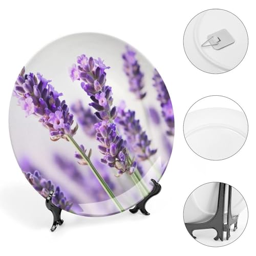 Plato decorativo Bone China con flor lavanda 8 pulg miniatura 4