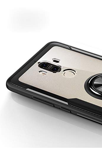 Huawei Mate 9 Transparent Case,360° Rotating Ring Kickstand Protective Case,TPU+PC Shock Absorption Double Protection Cover Compatible with [Magnetic Car Mount] for Huawei Mate 9 Case (Black/Silver)