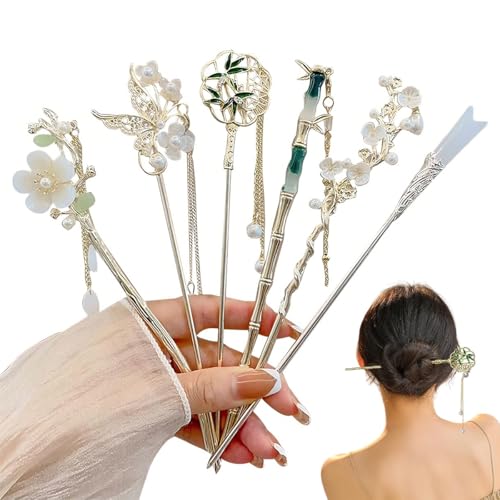 Image of MAYCREATE 6Pcs Hair Sticks Chinese Vintage Hair Pins Chopsticks Retro Headpieces National Style Metal Head Stick for Women Girls