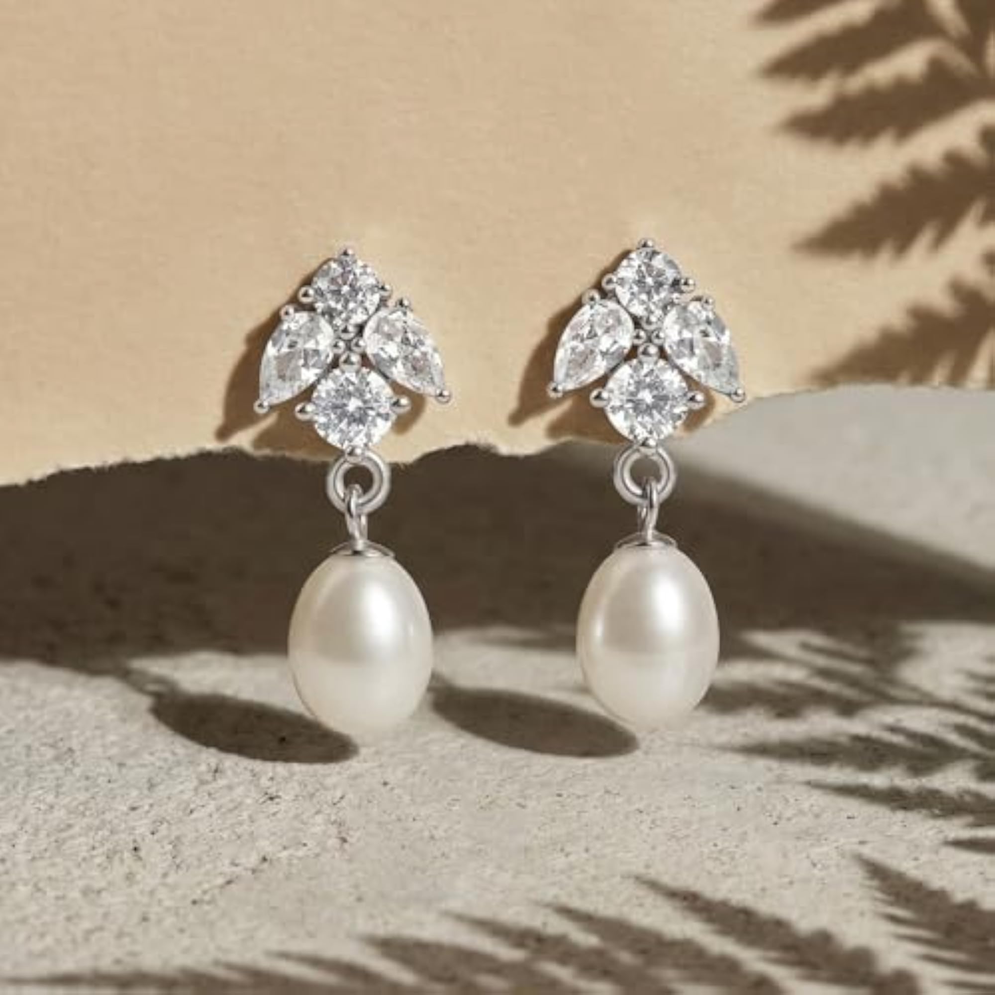 Women's Pure 925 Silver Floral Pearl Drop Earrings