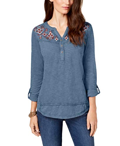 Style & Co. Petite Cotton Embroidered Split Neck...
