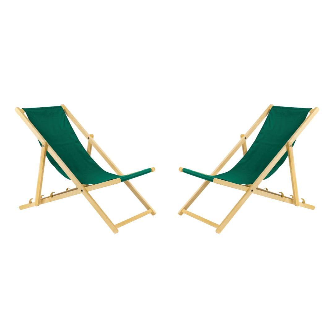 BAS Tumbona Plegable de Madera – Juego de 2 tumbonas Plegables Ligeras – Tumbona Plegable y Ajustable para jardín, Playa y balcón – Tumbona de jardín con Funda de Tela Transpirable – Tejido Mixto