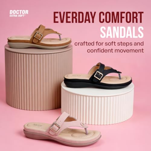 Image of DOCTOR EXTRA SOFT Women's Flat Comfortable Memory Foam Slippers /Flip-Flops Fashion Stylish Casual Diabetic Orthopedic Lightweight Synthetic Slip-on Sandals with Adjustable Strap for Girls /LadiesD-623
