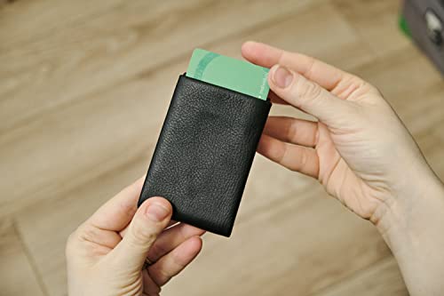 Slim Minimalist RFID Blocking Leather Wallets Credit Card Holder for Men and Women (Leather, Black)4
