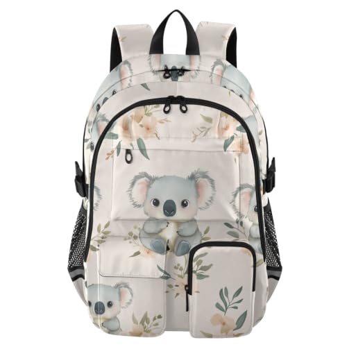 Mochila para laptop beige de 17.5 pulgadas con diseño de koala para estudiantes
