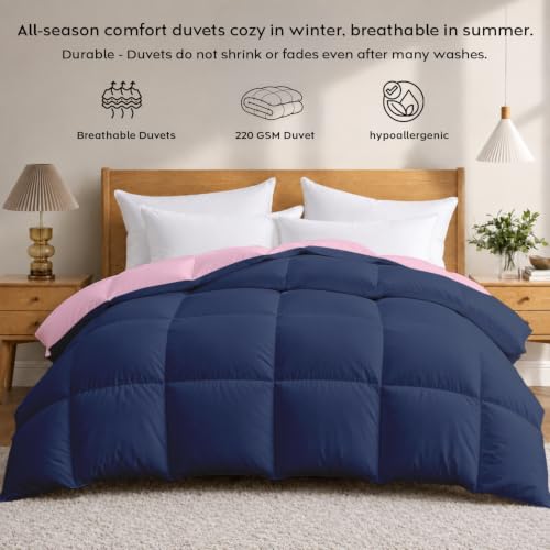 Image of AYKA Reversible Comforter 220 GSM Microfiber Reversible AC Comforter /Blanket for Winter /Quilt /Dohar /Duvets for King Size Blanket /Comforter Double Bed (Cameo & Navyblue, 60 * 90 inch)