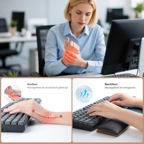 ASFSKY Handgelenkauflage für Tastatur, Wrist Rest Handballenauflage Tastatur in Nussbaum-Optik, Handauflage für Büro, Computer, Laptop, lindert Schmerzen im Handgelenk und komfortables Tippen
