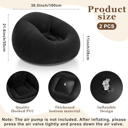 Image of Realspring Inflatable Bean Bag Chairs Outdoor Blow up Camping Chairs Inflatable Lazy Sofa Folding Portable Bean Bag Loungers Couch for Movie Night(Black,2 Pcs)