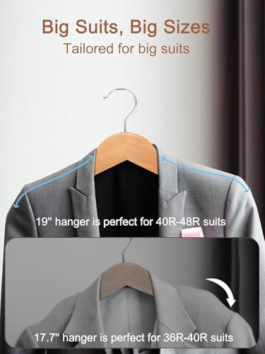 Image of Extra Wide Shoulder Wooden Coat Hangers | Heavy-Duty Wooden Hangers for Clothes | Non-Slip Suit Hanger with 360 Swivel Hook | Solid Wood Hanger for Coats & Jackets (8, Beige)