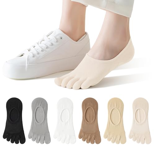 Mottee&Zconia 6 Pairs Women's No Show Toe Socks Cotton Low Cut Five Finger Sock for Women Athletic Running Socks
