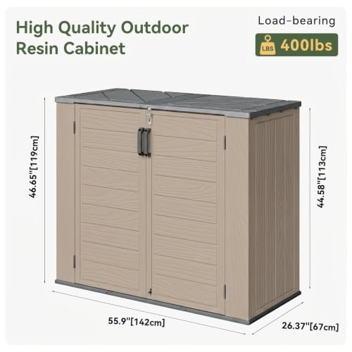 Image of Aoxun Garden Storage Box 41 Cu Ft, 5x2ft Garden Shed, Waterproof Portable Horizontal Resin Shed, Outdoor Storage Box for Garbage Bin, Generators & Yard Gear (Brown)