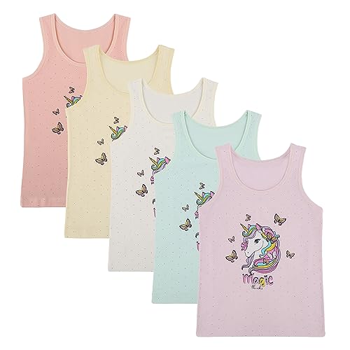 Donella Girls Undershirts Prints - Soft Cotton Toddler Girl Tank Tops 5 Pack