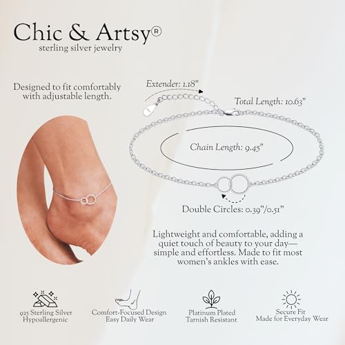 Image of CHIC & ARTSY 925 Sterling Silver Ankle Bracelets for Women, Adjustable Double Layer Chain Anklets, Minimalist Lightweight Foot Jewelry for Beach & Everyday Wear