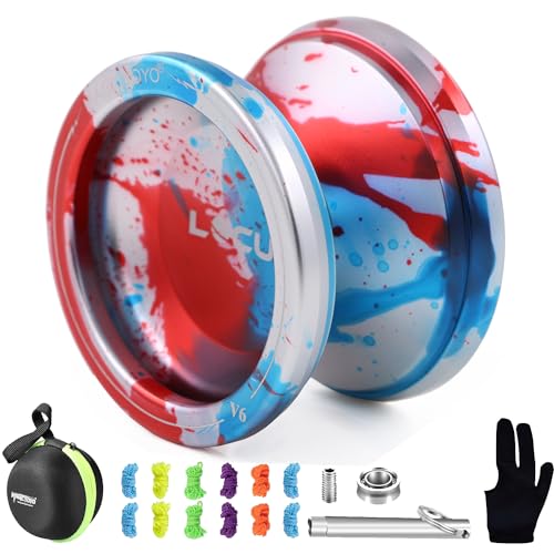 MAGICYOYO Jojos V6 LOCUS Profi Responsive Jojo & Unresponsive Jo-jo para niños, adolescentes y adultos, Yoyo metal con rodamientos de bolas no responsivos+10 cuerdas Jo Jos + bolsa + removedor, azul