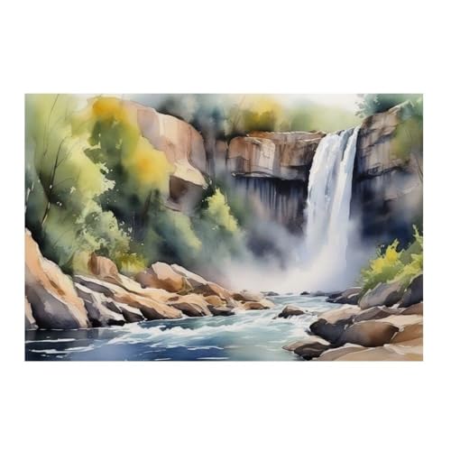 Poster cascade forêt aquarelle 50x50cm pour habiller un mur vide sans encombrer l'espace
