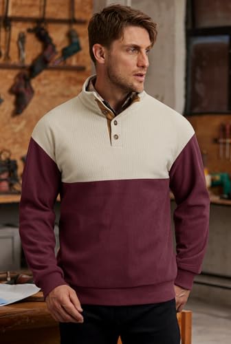 Mens Corduroy Fleece Lined Sweatshirts Long Sleeve Heavyweight Casual Button Pullover (S-XXL)2