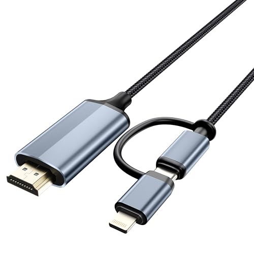 Câble convertisseur HDMI 2 en 1 dibdib IP et Type C vers TV 1080P de 4m pour iPhone 16 et iPad