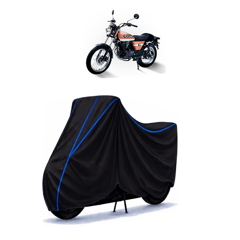 Image of Cleveland Cyclewerks Ace Deluxe 250 Bike Cover Water Resistant Universal Motorcycle Rain | Heavy Duty UV Protection, Dust, Scratch Indoor Outdoor All Weather with Black Blue Piping Elastic