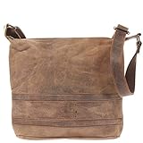  LECONI Umhängetasche Schultertasche Damentasche natur Ledertasche Vintage-Look Handtasche Damen Leder 29x27x10cm braun LE3076-vin