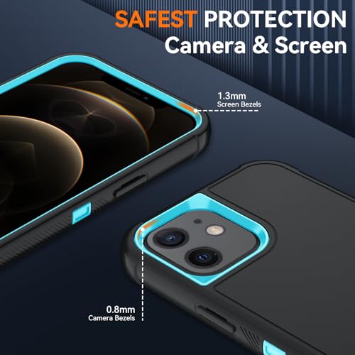 Image of SunStory Compatible with iPhone 12 /12 Pro Case with HD Screen Protector, 3-Layer Heavy Duty Full-Body Cover,3 in 1 Hybrid Protective Case for iPhone 12 /12 Pro 6.1 inch, BlackSkyBlue