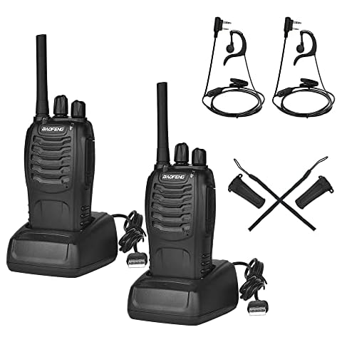 Walkie Talkie BAOFENG Langstrecken mit Headset,Professionelle PMR-Funkgeräte Reichweite 1-5 km,16 Kanäle Walkie Talkies,Sprechfunkgerät mit LED Taschenlampe (2 Stück) Cover