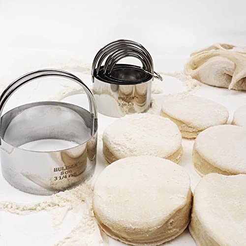 Hulisen Stainless Steel Flour Duster And Biscuit Cutter Set (6 Pieces/Set), Round Cookies Cutter With Handle, Professional Baking Dough Tools, Gift Package #TOP2
