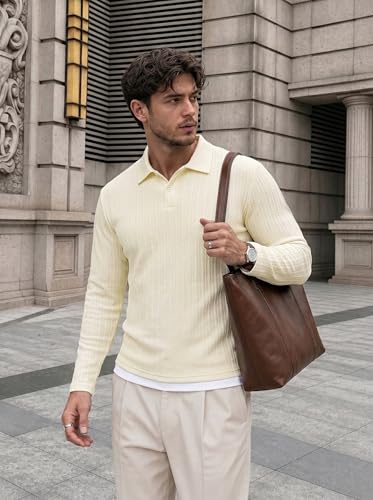 Image of JMIERR Mens Casual Polo Shirt Summer Short Sleeve Vacation Button Beach Knit Stretchy Golf Shirts