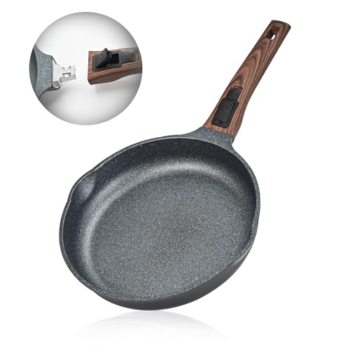 Bakoniion 10 Inch Smart Nonstick Frying Pan with Removable Handle Cast Aluminum and Anti-Scratch Skillet Compatible with All Stovetops Dishwasher and Oven Safe