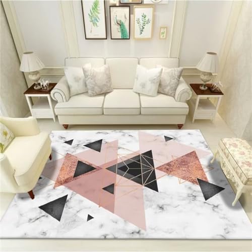 Tapis de salon rose gris 300x400 motif géométrique marbre - 2
