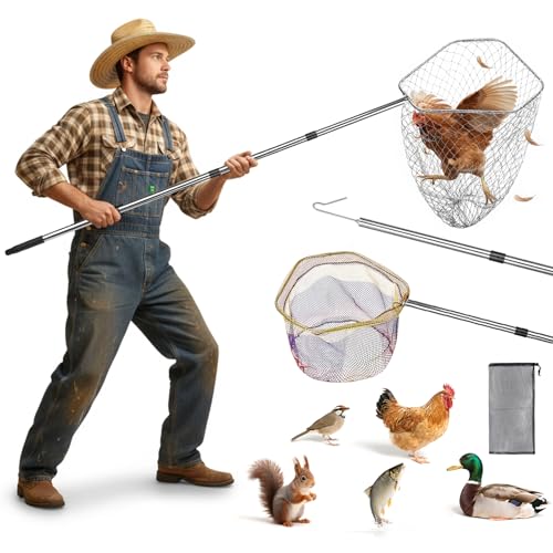 Chicken Net Catcher 3 in 1 Kit,Adjustable from 33' to 79' Chicken Catching Net Set with 2 Foldable...