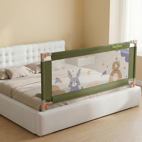 Image of BAYBEE Bed Rail Safety Guard for Kids | Bed Railing for Baby Safety Fence with 28 Level Height Adjustable & Portable Bed Side Protector from Baby Falling Guard (5Ft, 1 Side, Dark Green)