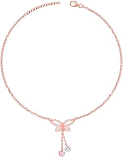 GIVA 925 Silver Rose Gold Butterfly Dance Anklet | Gifts for Women and Girls | With Certificate of Authenticity and 925 St... Price In India