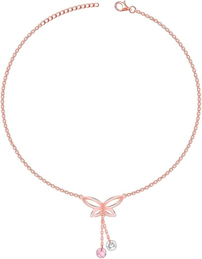 GIVA 925 Silver Rose Gold Butterfly Dance Anklet | Gifts for Women and Girls | With Certificate of Authenticity and 925 St...