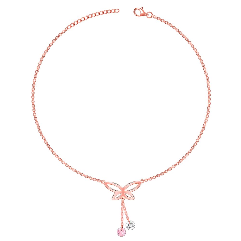 925 Silver Rose Gold Butterfly Dance Anklet | Gifts for Women and Girls | With Certificate of Authenticity and 925 Stamp | 6 Months Warranty
