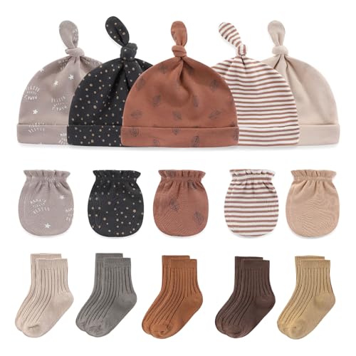 Image of Ruliby Baby Hats Mittens and Socks Set Cotton Newborn Hat Beanie Soft Infant Girls Boys Caps Gloves 0-6 month
